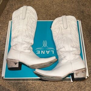 LANE BOOTS SMOKESHOW matte white tall cowgirl boots 8.5